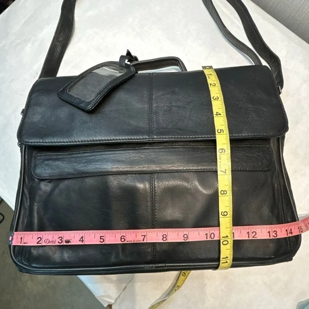 Vtg Hazel Leather Briefcase Shoulder Bag Laptop Computer Black Business Travel